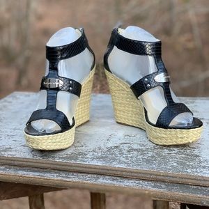 Michael Kors Genuine Leather Platform Wedge Zip Back Heels Shoes 8.5M